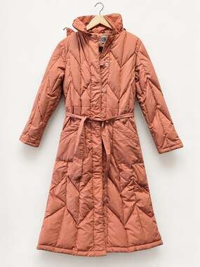 Vtg S.B. II by Biflex Womens 10 Long Quilted Down Puffer Coat Belted Terracotta
